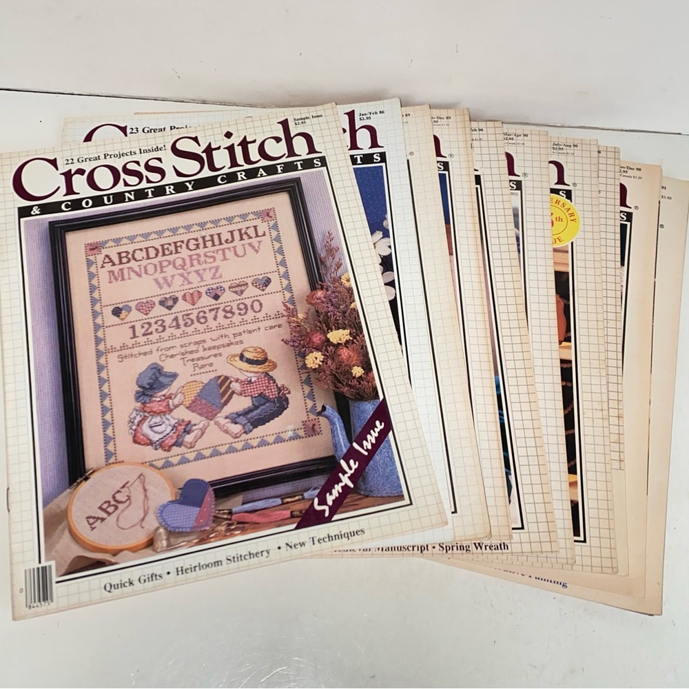Vintage Cross Stitch & Country Crafts Magazine Lot of 10 Magazines